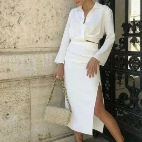 Zara Women Draped Pencil Skirt White 8000/878 (NWT - Picture 1 of 8